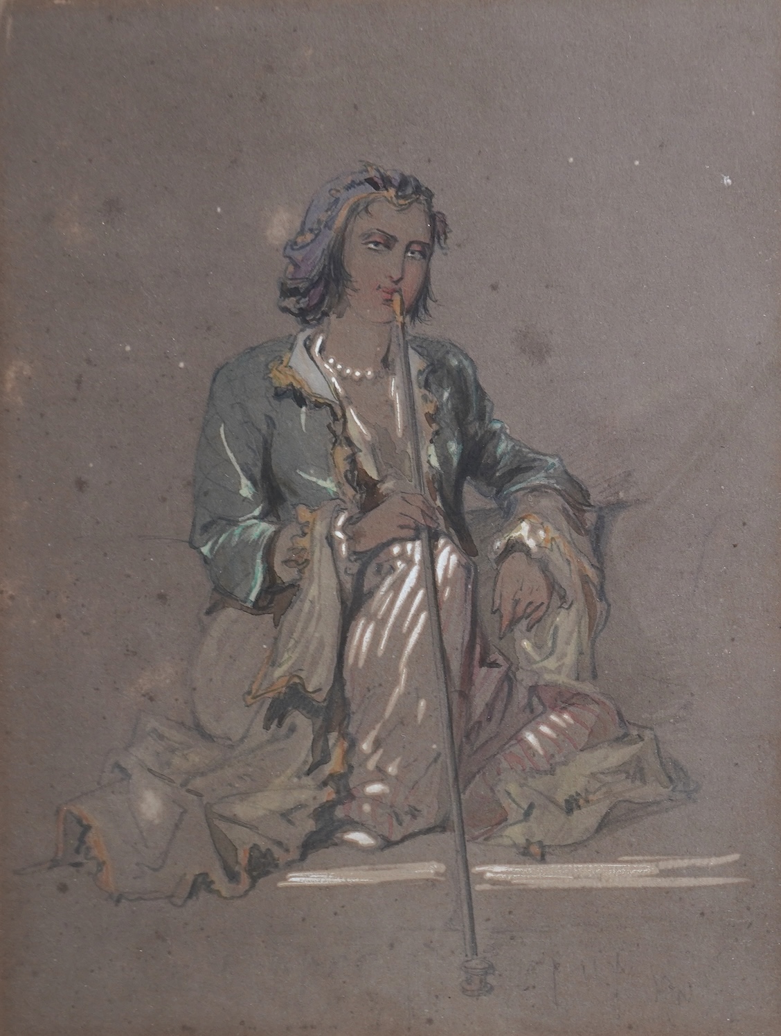 Amedeo Preziosi, Maltese 1816-1882, Study of a seated woman smoking an opium pipe